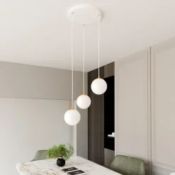 Best Emibig Pendelleuchte 3-flammig Ø 40 cm Weiß Gold Glas