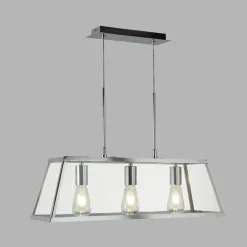 Sale Searchlight Pendelleuchte 3-flammig Chrom Klar E27 Glas Metall