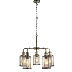 Searchlight Pendelleuchte 5-flammig E27 Glas Metall Vintage LOGAN* Wohnzimmerlampen|Glaslampen