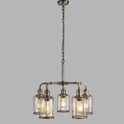 Searchlight Pendelleuchte 5-flammig E27 Glas Metall Vintage LOGAN* Wohnzimmerlampen|Glaslampen