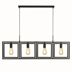 Searchlight Pendelleuchte 4-flammig E27 Schwarz Metall Retro Design* Hängelampen|Esszimmer Lampen