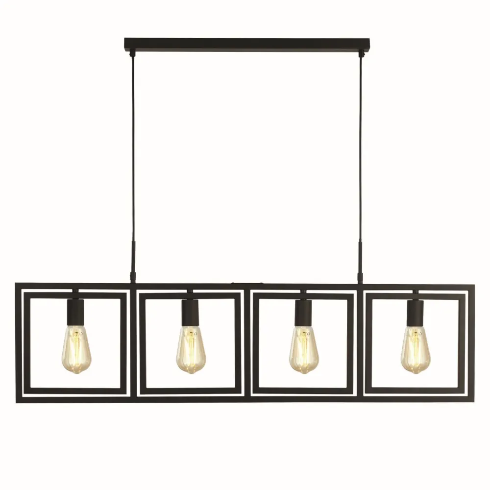 Searchlight Pendelleuchte 4-flammig E27 Schwarz Metall Retro Design* Hängelampen|Esszimmer Lampen