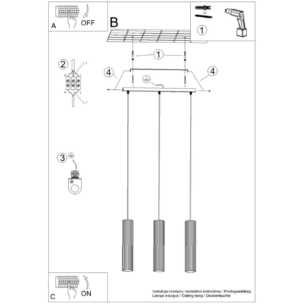 Sollux Pendelleuchte 3-flammig GU10 B: 45 cm in Creme Modern* Hängelampen|Wohnzimmerlampen