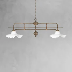 Sale Giovanni Battista Pendelleuchte 2-flammig in Bronze Antik Weiß E27 Messing Glas