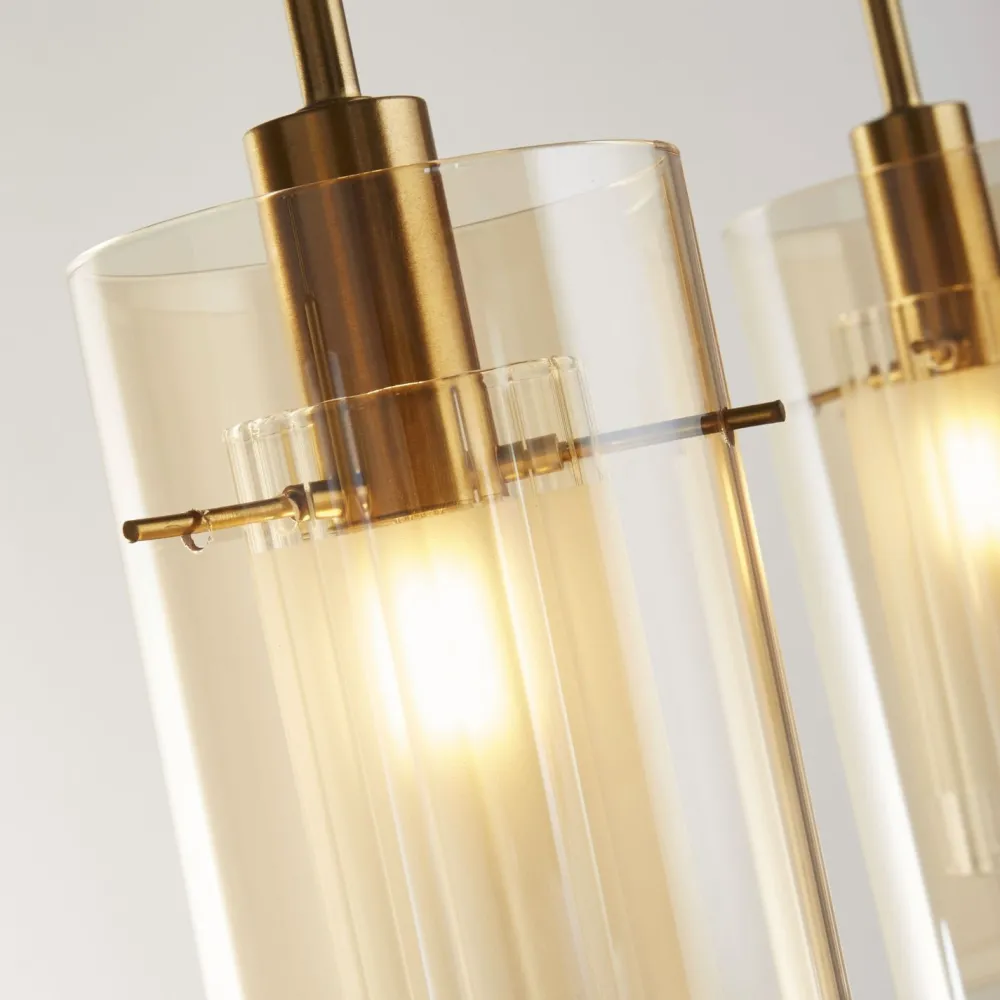 Searchlight Pendelleuchte 3-flammig in Messing Creme E14 Glas Metall* Wohnzimmerlampen|Glaslampen