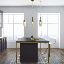 Searchlight Pendelleuchte 3-flammig in Messing Creme E14 Glas Metall* Wohnzimmerlampen|Glaslampen