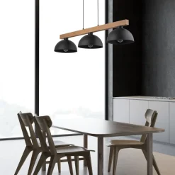 New TK Lighting Pendelleuchte 3-flammig Metall Holz 118 cm breit E27