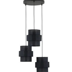 TK Lighting Pendelleuchte 3-flammig Schwarz Stoff Metall E27 verstellbar* Hängelampen|Bürolampen