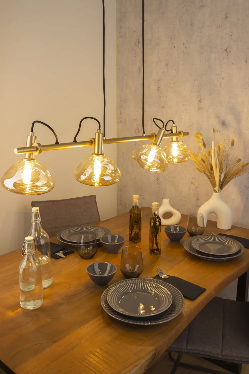 Outlet Eco-Light Pendelleuchte Glas Aluminium in Gold 114 cm E14 4-flmg