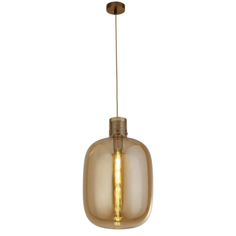 Searchlight Pendelleuchte Glas D: 30 cm in Messing Bernstein E27 REAGAN* Hängelampen|Wohnzimmerlampen