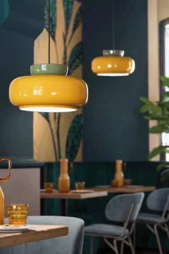 Online Ferroluce Pendelleuchte Glas Keramik E27 D: 37 cm rund Retro