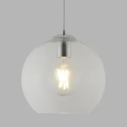 Searchlight Pendelleuchte Glas Kugel Ø 25 cm Klar Chrom für E27* Wohnzimmerlampen|Glaslampen