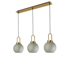 Discount Searchlight Pendelleuchte Glas Metall 3-flammig in Messing Weiß geätzt E27