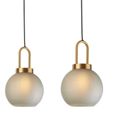 Discount Searchlight Pendelleuchte Glas Metall 3-flammig in Messing Weiß geätzt E27