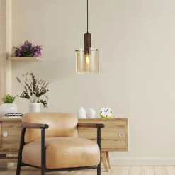 Searchlight Pendelleuchte Glas Metall Braun Bernstein E27 D: 20 cm* Wohnzimmerlampen|Glaslampen