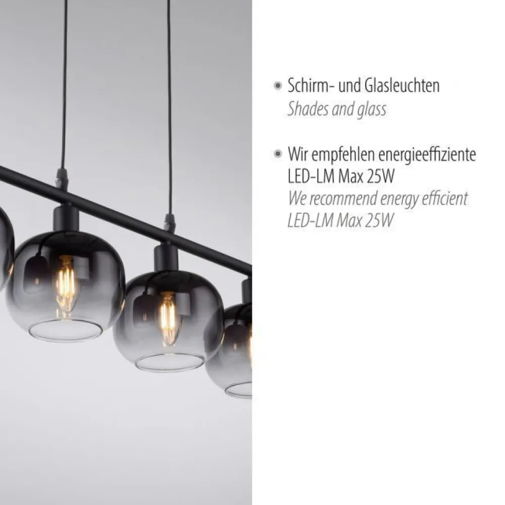 Hot Just Light Pendelleuchte Glas Metall Rauchgrau Schwarz E14 L:68 cm