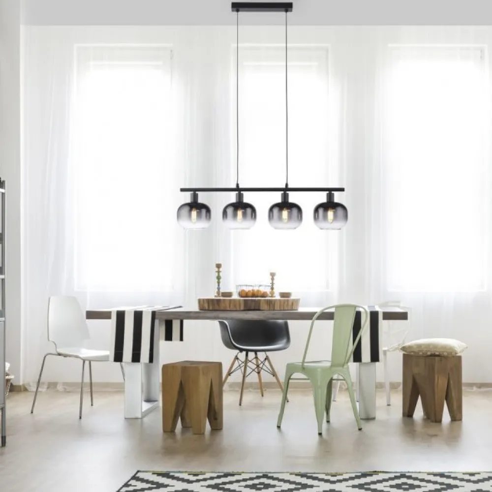 Hot Just Light Pendelleuchte Glas Metall Rauchgrau Schwarz E14 L:68 cm