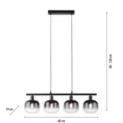 Hot Just Light Pendelleuchte Glas Metall Rauchgrau Schwarz E14 L:68 cm