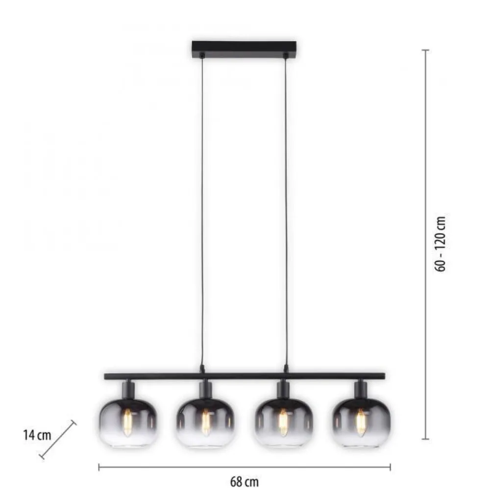 Hot Just Light Pendelleuchte Glas Metall Rauchgrau Schwarz E14 L:68 cm