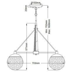 Elstead Pendelleuchte Glas Metall B: 70,3 cm Kugel Schirme LIETA