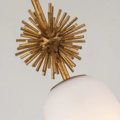 New Elstead Pendelleuchte Glas Metall Ø 18,4 cm E27 Gold antik Weiß