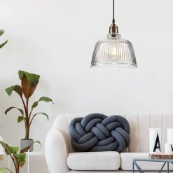 Hot Lamkur Pendelleuchte Glas Metall E27 Ø 28 cm Vintage Esszimmer