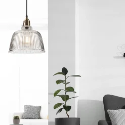 Hot Lamkur Pendelleuchte Glas Metall E27 Ø 28 cm Vintage Esszimmer