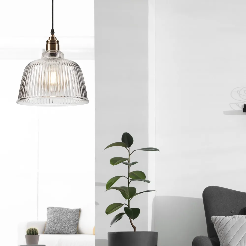 Hot Lamkur Pendelleuchte Glas Metall E27 Ø 28 cm Vintage Esszimmer