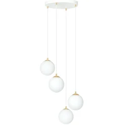 Clearance Emibig Pendelleuchte Glas Metall 4x E14 Weiß Gold verstellbar