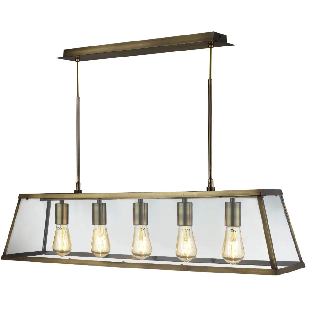 Searchlight Pendelleuchte Glas Metall B: 90 cm in Messing antik 5x E27* Hängelampen|Esszimmer Lampen