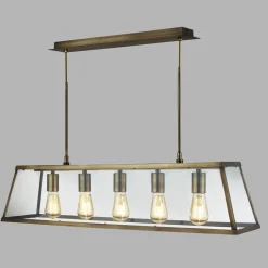 Searchlight Pendelleuchte Glas Metall B: 90 cm in Messing antik 5x E27* Hängelampen|Esszimmer Lampen