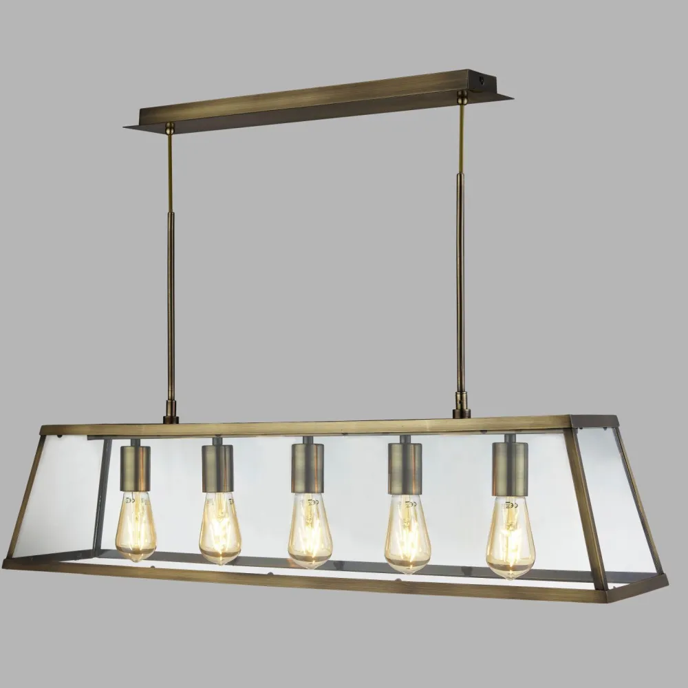 Searchlight Pendelleuchte Glas Metall B: 90 cm in Messing antik 5x E27* Hängelampen|Esszimmer Lampen