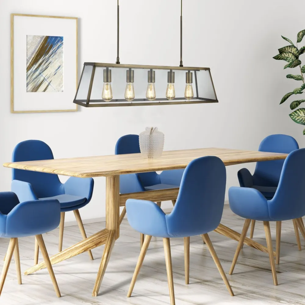 Searchlight Pendelleuchte Glas Metall B: 90 cm in Messing antik 5x E27* Hängelampen|Esszimmer Lampen