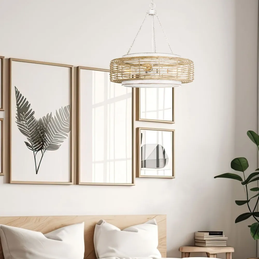 Elstead Pendelleuchte Glas Seil Metall E27 D: 50,4 cm rund 4x E27* Hängelampen|Bürolampen