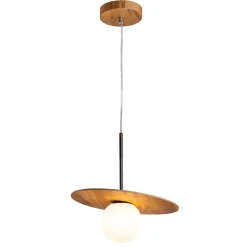 Online Elstead Pendelleuchte Glas Teakholzfurnier Ø 40 cm E27 Modern