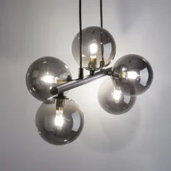 TK Lighting Pendelleuchte Grau Schwarz Metall Glas 5-flammig* Hängelampen|Esszimmer Lampen