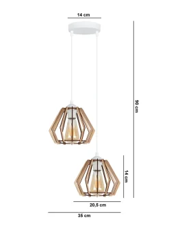Belis Pendelleuchte Holz 2-flammig E27 B:35 cm Skandinavisch* Hängelampen|Bürolampen