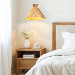 Hot Elstead Pendelleuchte Holz Furnier Teak E27 D: 40 cm Modern