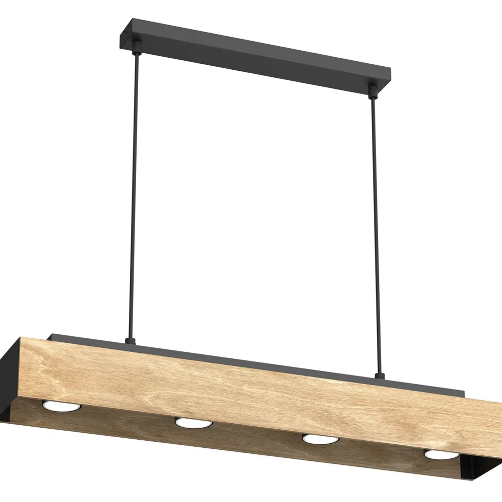 Best Luminex Pendelleuchte Holz Metall Schwarz L:76 cm GU10 wohnlich