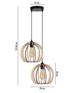 Belis Pendelleuchte Holz Metall Schwarz Kugel E27 2-flammig* Hängelampen|Bürolampen