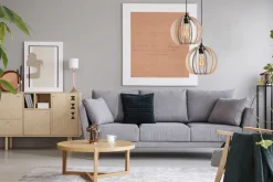 Belis Pendelleuchte Holz Metall Schwarz Kugel E27 2-flammig* Hängelampen|Bürolampen