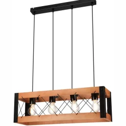 Lamkur Pendelleuchte Holz Metall verstellbar 4-flammig E27 Rustikal* Bürolampen|Rustikale Lampen