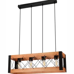 Lamkur Pendelleuchte Holz Metall verstellbar 4-flammig E27 Rustikal* Bürolampen|Rustikale Lampen