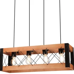 Lamkur Pendelleuchte Holz Metall verstellbar 4-flammig E27 Rustikal* Bürolampen|Rustikale Lampen