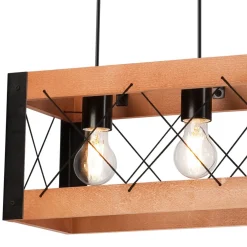 Lamkur Pendelleuchte Holz Metall verstellbar 4-flammig E27 Rustikal* Bürolampen|Rustikale Lampen