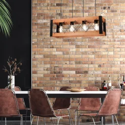 Lamkur Pendelleuchte Holz Metall verstellbar 4-flammig E27 Rustikal* Bürolampen|Rustikale Lampen