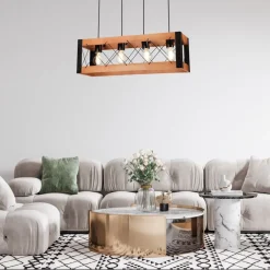 Lamkur Pendelleuchte Holz Metall verstellbar 4-flammig E27 Rustikal* Bürolampen|Rustikale Lampen