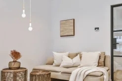 Belis Pendelleuchte Holz Metall Weiß E27 Ø14 cm rund wohnlich* Hängelampen|Bürolampen