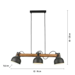 New Just Light Pendelleuchte Holz Metall E27 96 cm 3-flammig flexibel
