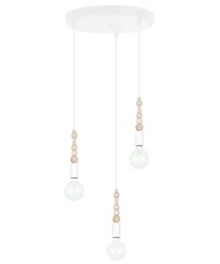 Belis Pendelleuchte Holz Metall Weiß E27 Ø30 cm rund 3-flmg* Hängelampen|Bürolampen